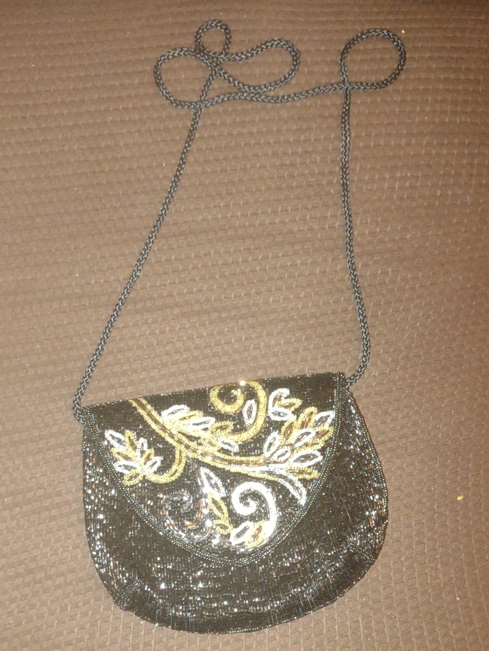 Vintage Black and Gold Sequin Crossbody Bag - Elegant Evening Clutch